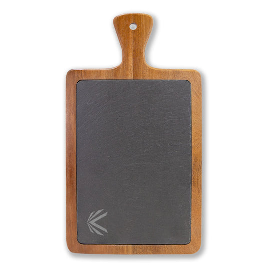 Vetted Leather Acacia Charcuterie Board with Slate Inlay & Cheese Tools