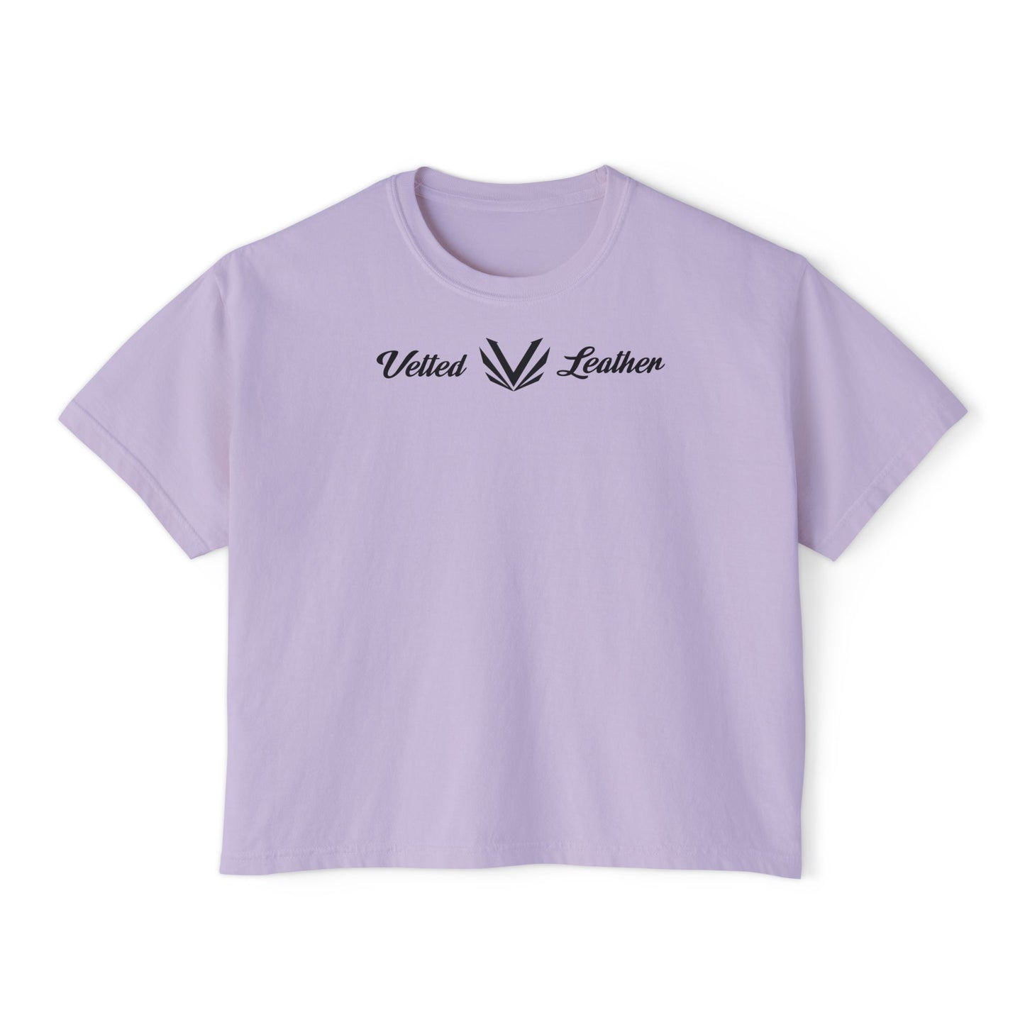 Vetted V Leather Women's Boxy Tee - Minimal Logo Crop T-Shirt