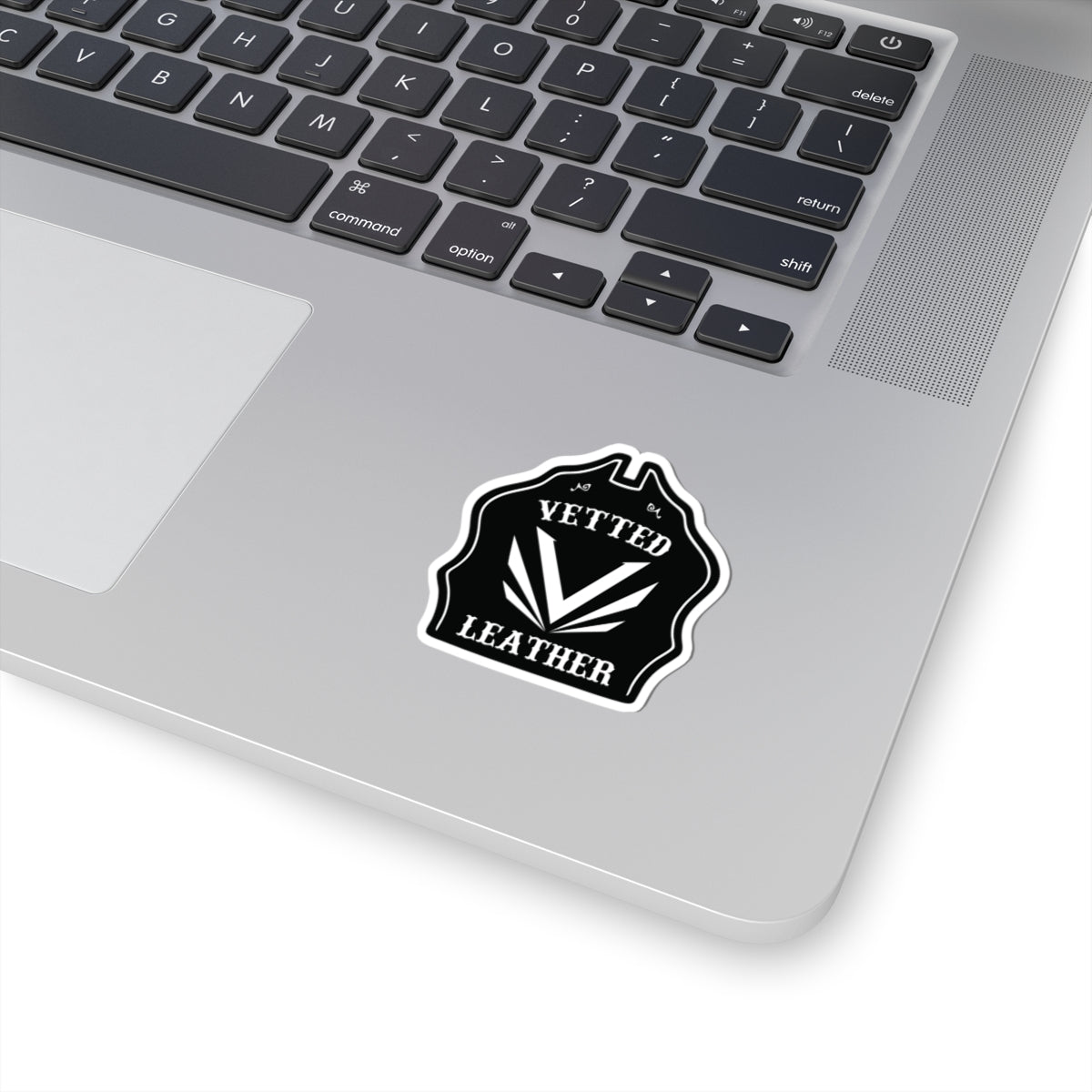 Vetted Leather Logo Kiss-Cut Sticker — Black Emblem Decal for Laptops & Gear