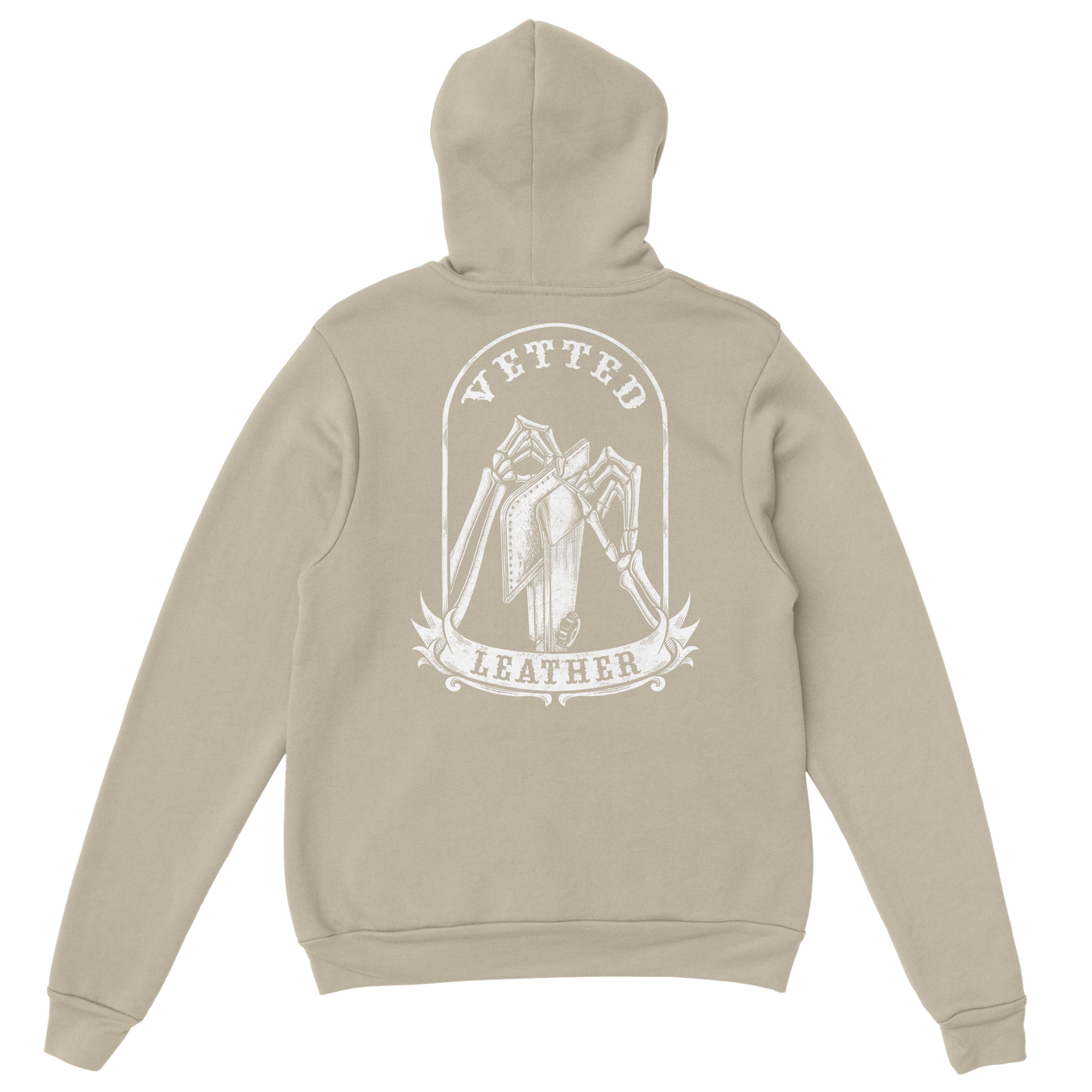 Vetted Leather Hoodie (open color art on back) Gildan