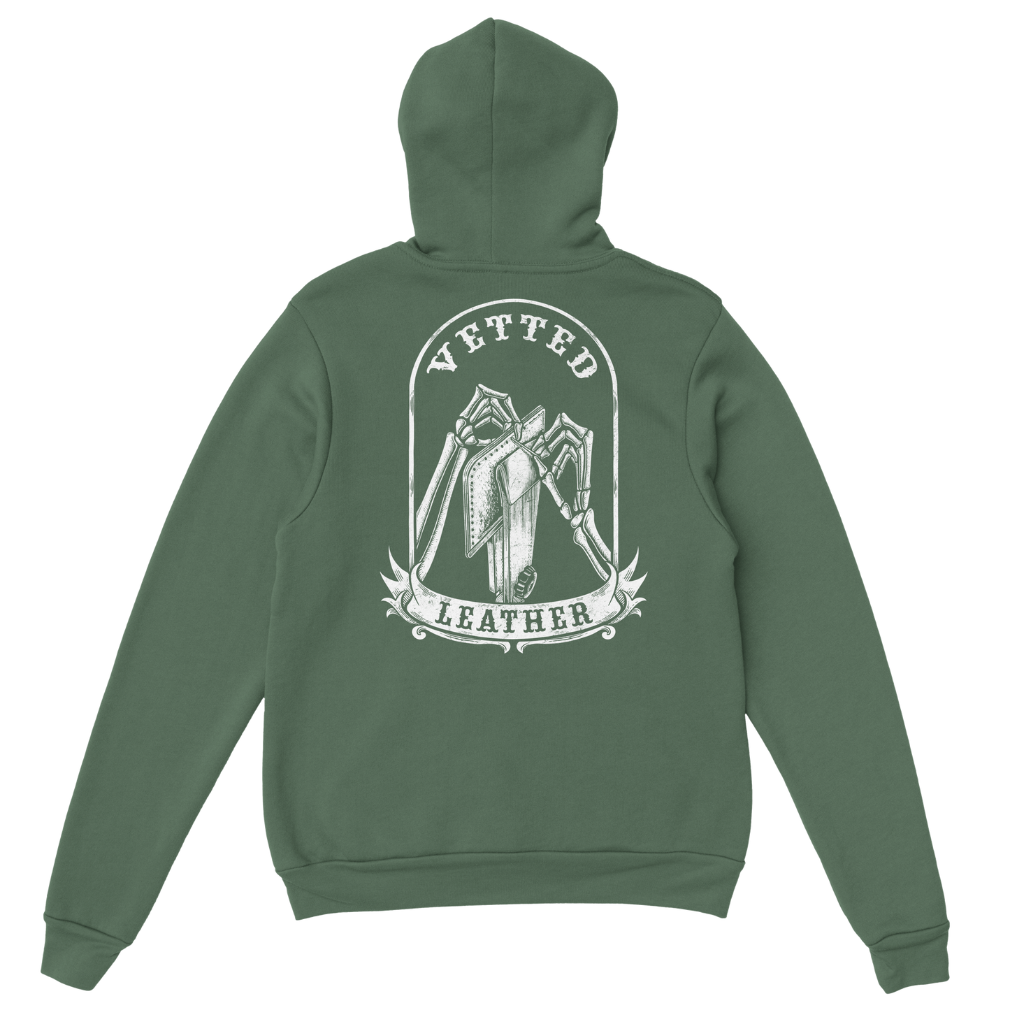 Vetted Leather Hoodie (open color art on back) Gildan