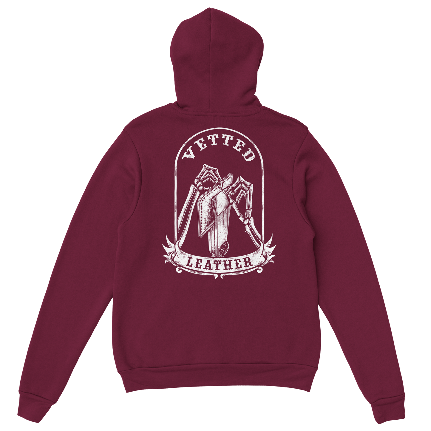 Vetted Leather Hoodie (open color art on back) Gildan