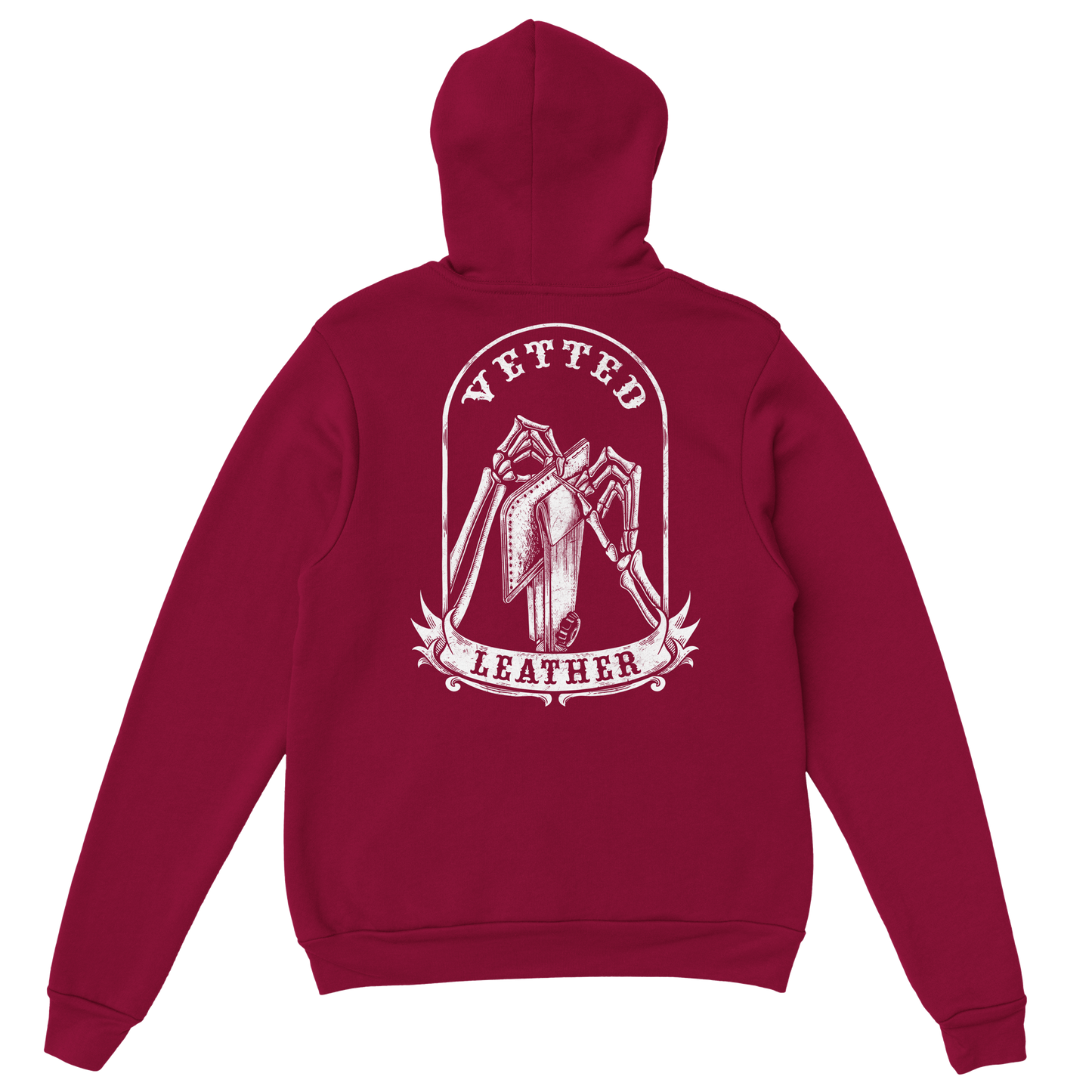 Vetted Leather Hoodie (open color art on back) Gildan