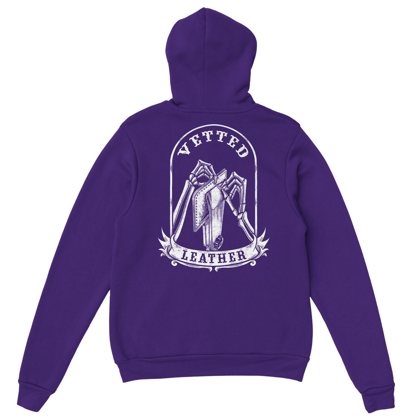 Vetted Leather Hoodie (open color art on back) Gildan