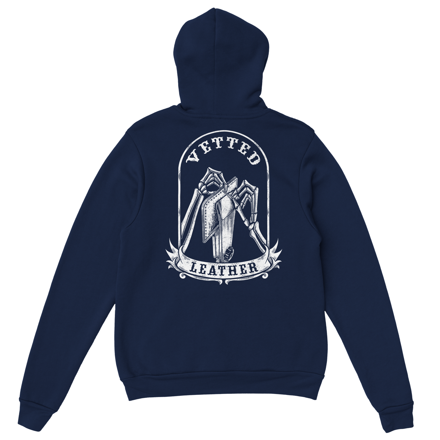 Vetted Leather Hoodie (open color art on back) Gildan