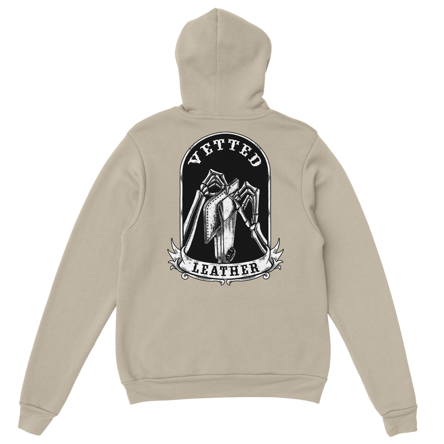 Vetted Leather Hoodie (Black filled back art) Gildan
