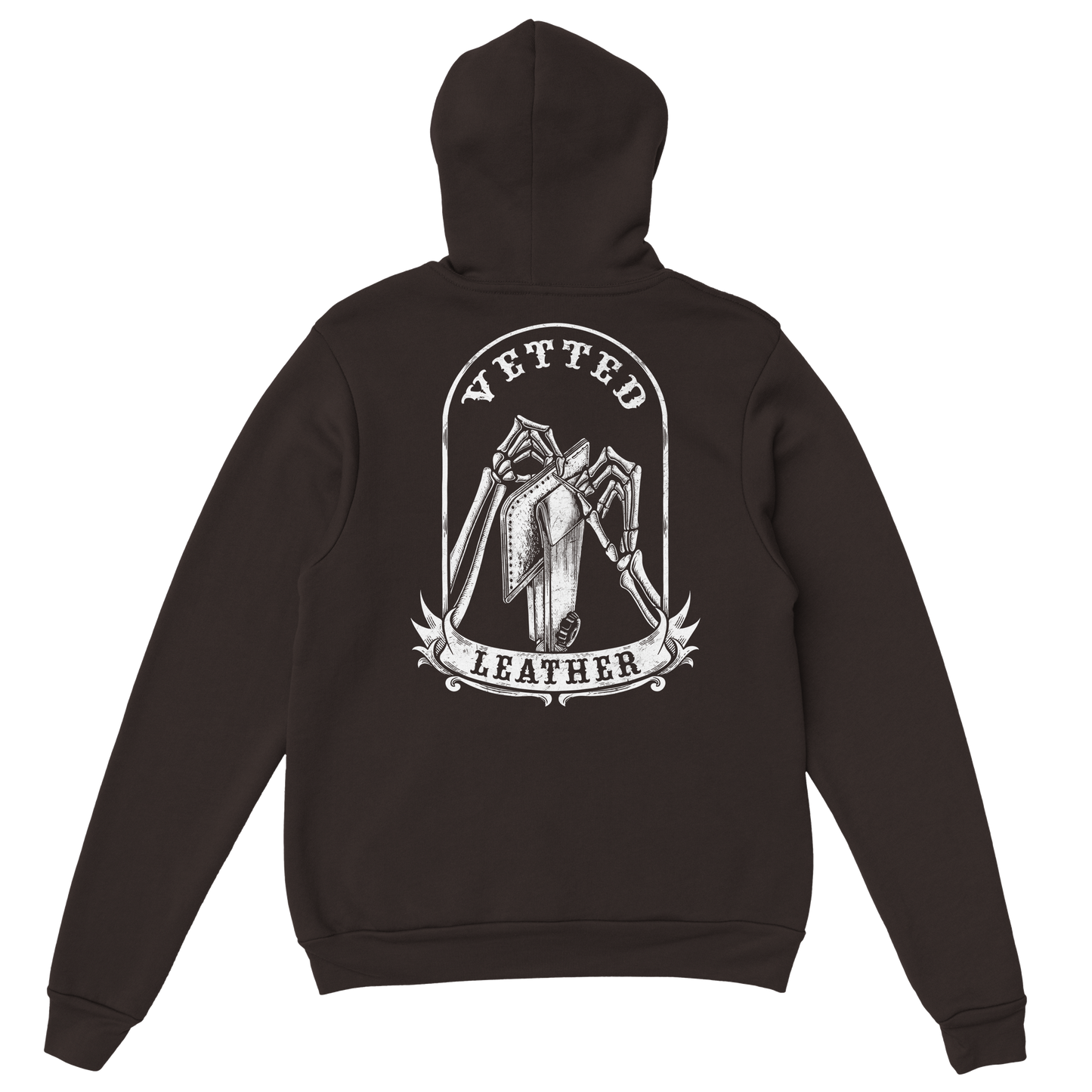 Vetted Leather Hoodie (open color art on back) Gildan
