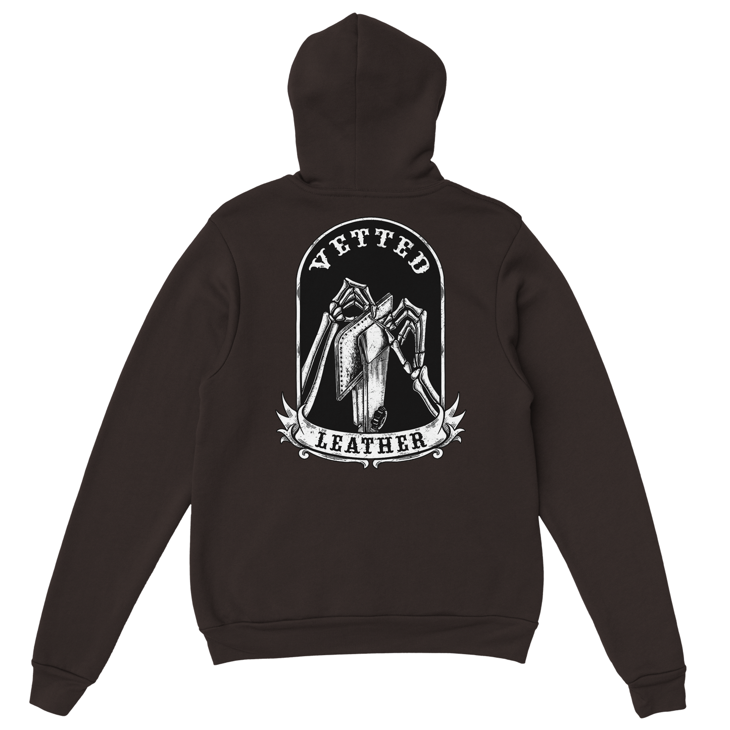 Vetted Leather Hoodie (Black filled back art) Gildan