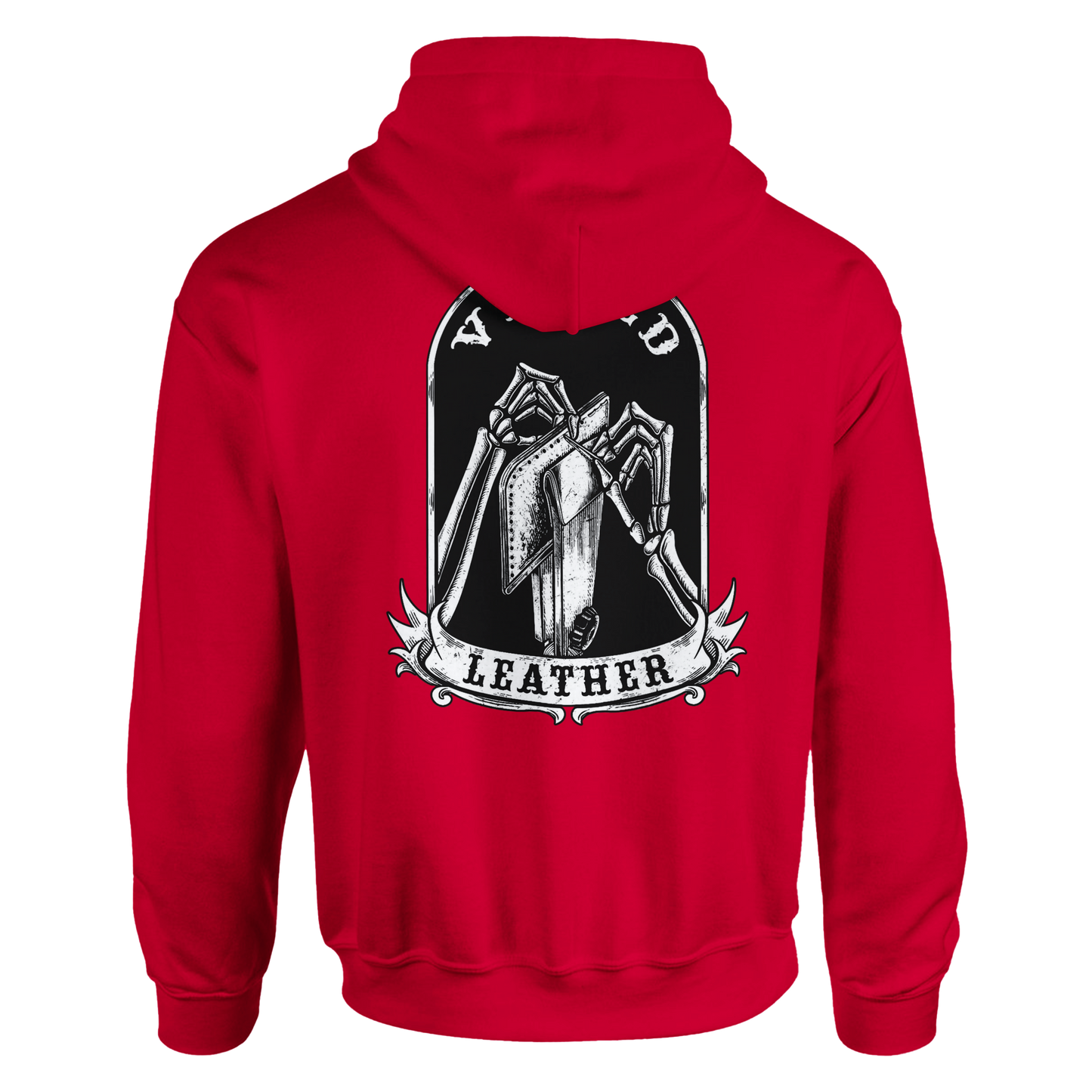 Vetted Leather Hoodie (Black filled back art) Gildan