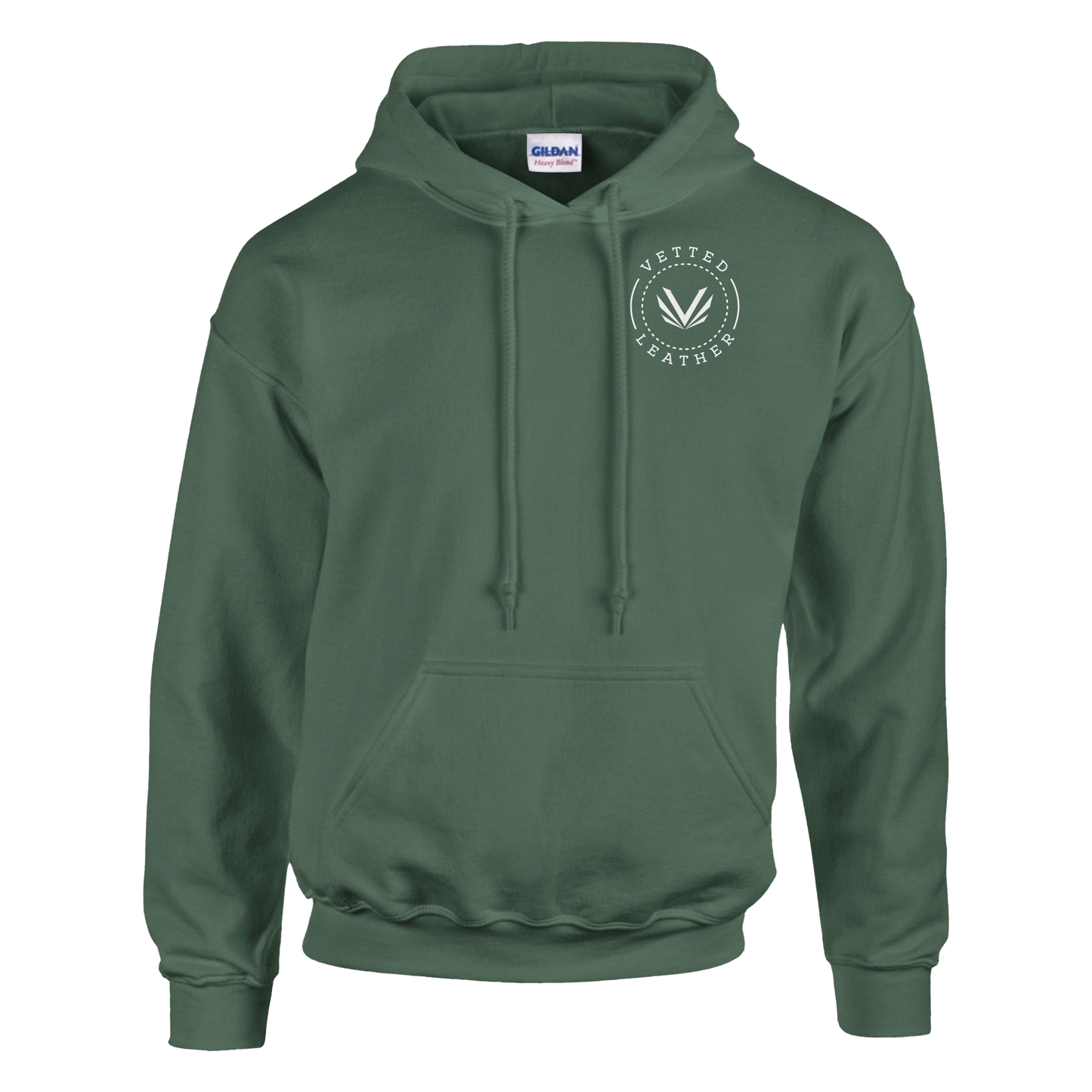 Vetted Leather Hoodie (open color art on back) Gildan