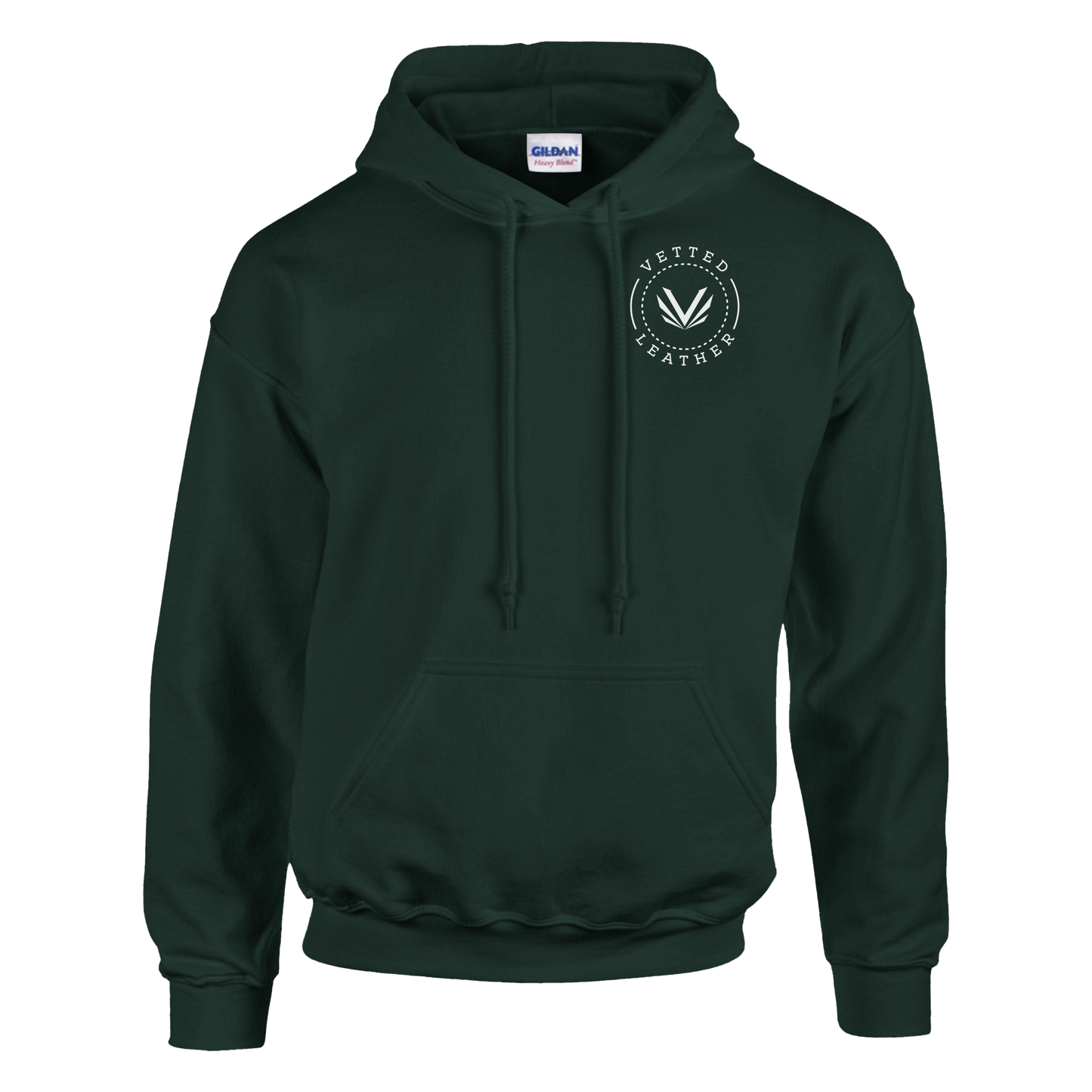 Vetted Leather Hoodie (open color art on back) Gildan