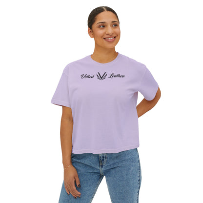 Vetted V Leather Women's Boxy Tee - Minimal Logo Crop T-Shirt