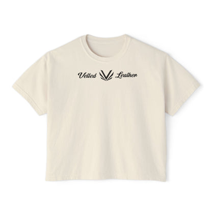 Vetted V Leather Women's Boxy Tee - Minimal Logo Crop T-Shirt