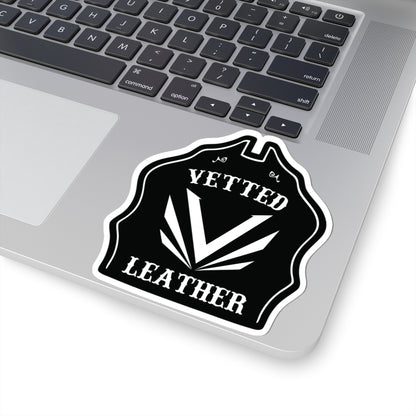 Vetted Leather Logo Kiss-Cut Sticker — Black Emblem Decal for Laptops & Gear