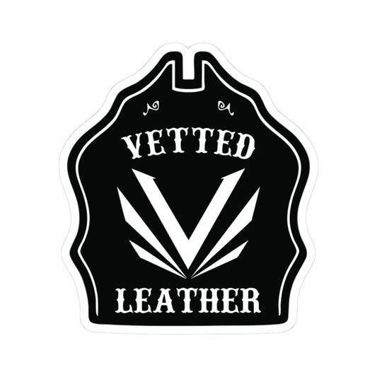 Vetted Leather Logo Kiss-Cut Sticker — Black Emblem Decal for Laptops & Gear