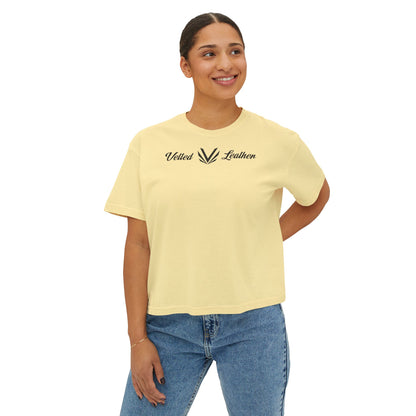 Vetted V Leather Women's Boxy Tee - Minimal Logo Crop T-Shirt