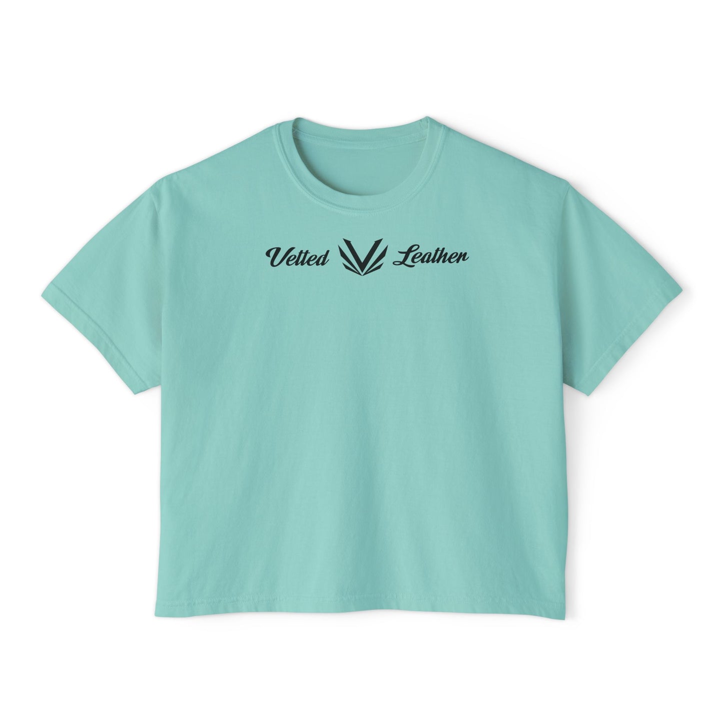 Vetted V Leather Women's Boxy Tee - Minimal Logo Crop T-Shirt