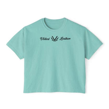 Vetted V Leather Women's Boxy Tee - Minimal Logo Crop T-Shirt