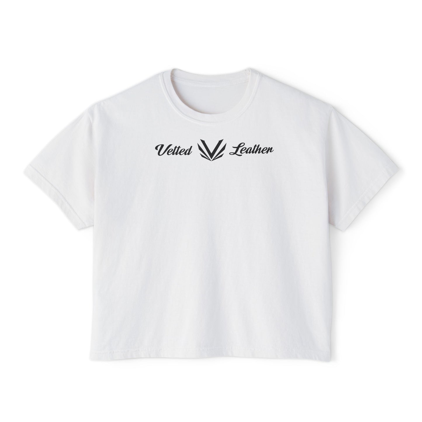 Vetted V Leather Women's Boxy Tee - Minimal Logo Crop T-Shirt