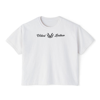 Vetted V Leather Women's Boxy Tee - Minimal Logo Crop T-Shirt