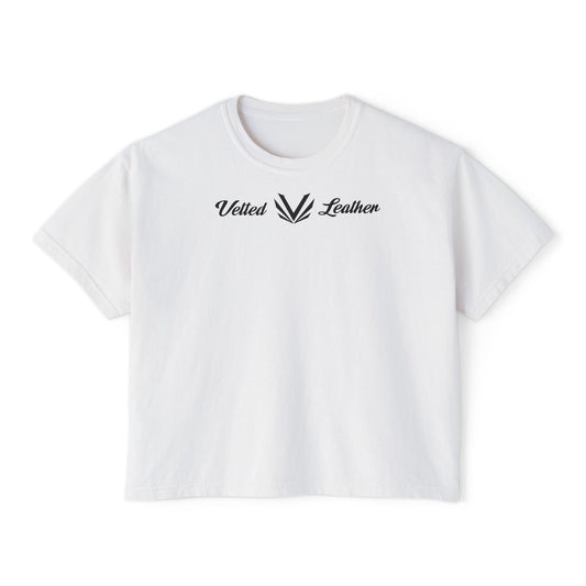 Vetted V Leather Women's Boxy Tee - Minimal Logo Crop T-Shirt