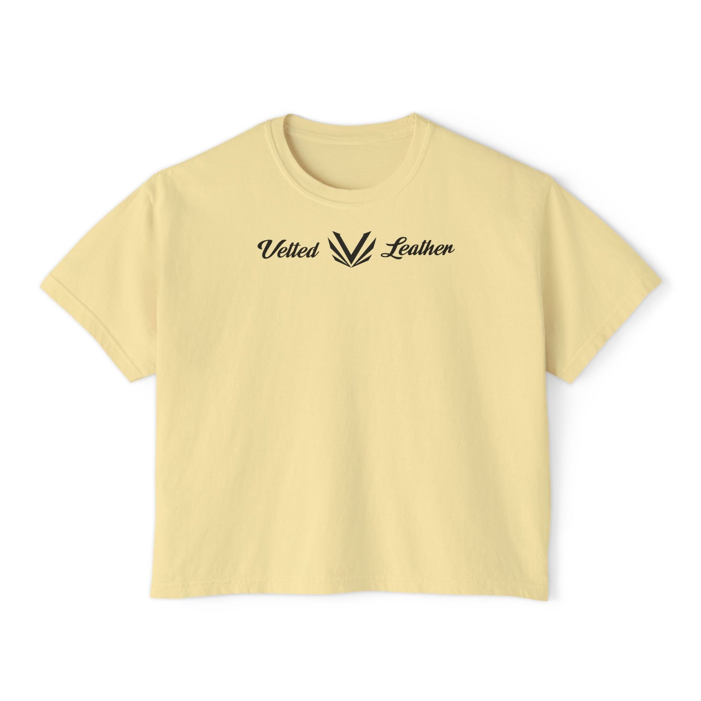 Vetted V Leather Women's Boxy Tee - Minimal Logo Crop T-Shirt