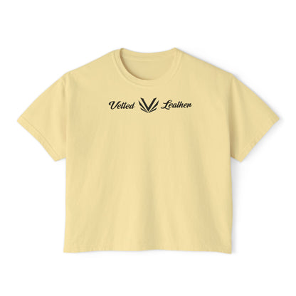 Vetted V Leather Women's Boxy Tee - Minimal Logo Crop T-Shirt