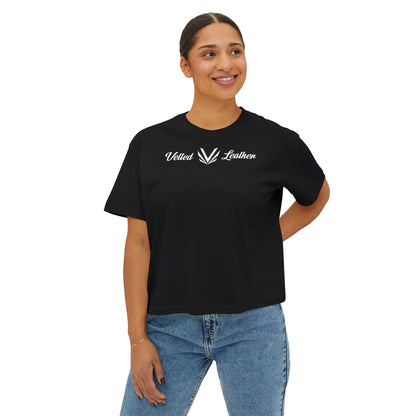 Vetted V Leather Women's Boxy Tee - Minimal Logo Crop T-Shirt