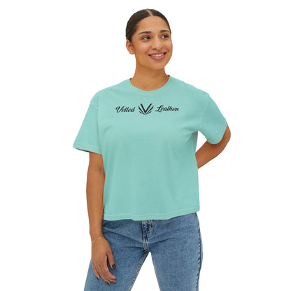 Vetted V Leather Women's Boxy Tee - Minimal Logo Crop T-Shirt