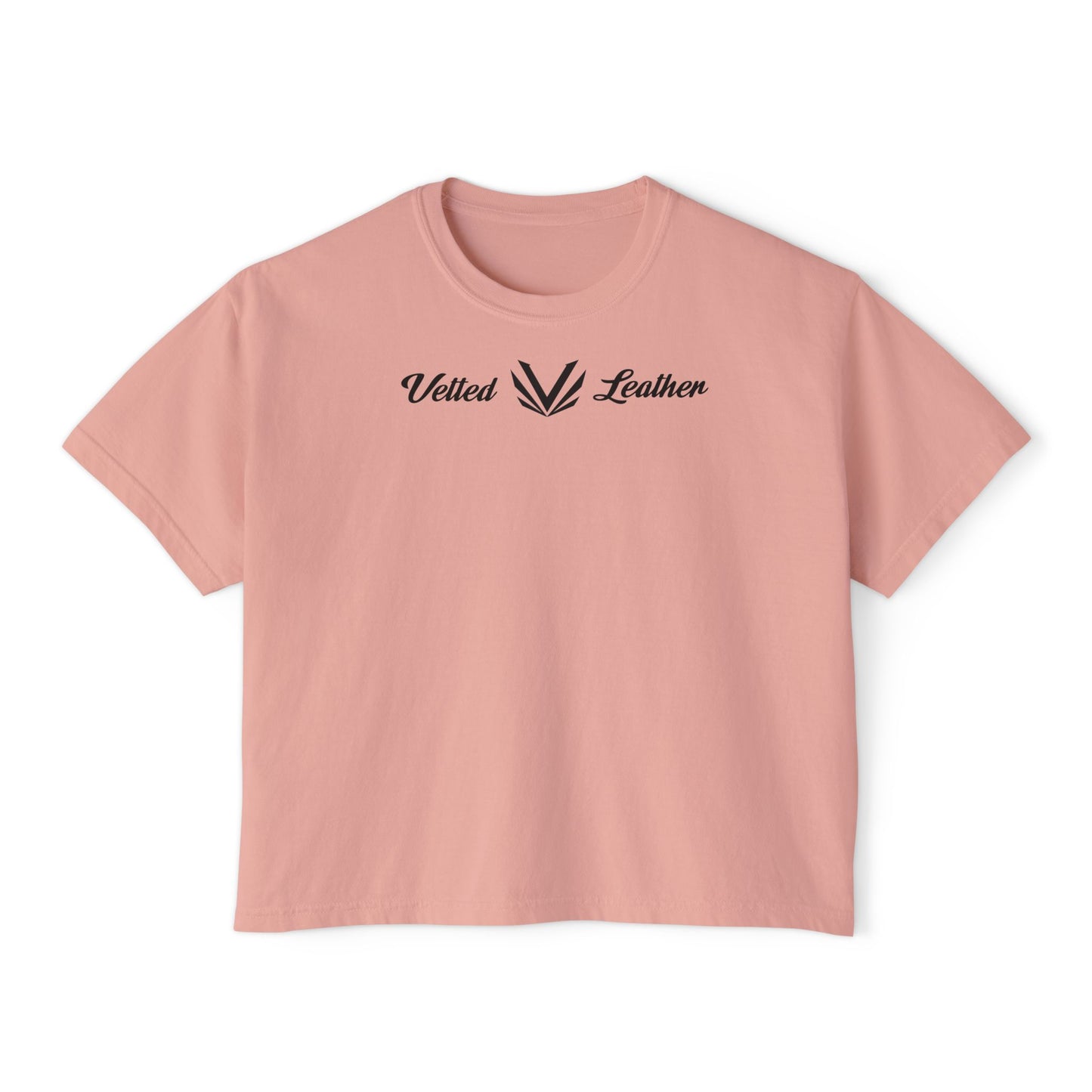 Vetted V Leather Women's Boxy Tee - Minimal Logo Crop T-Shirt