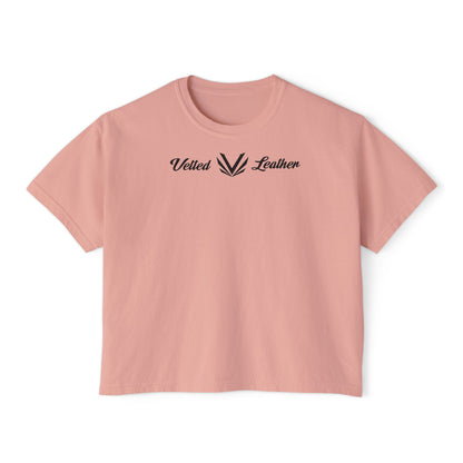 Vetted V Leather Women's Boxy Tee - Minimal Logo Crop T-Shirt