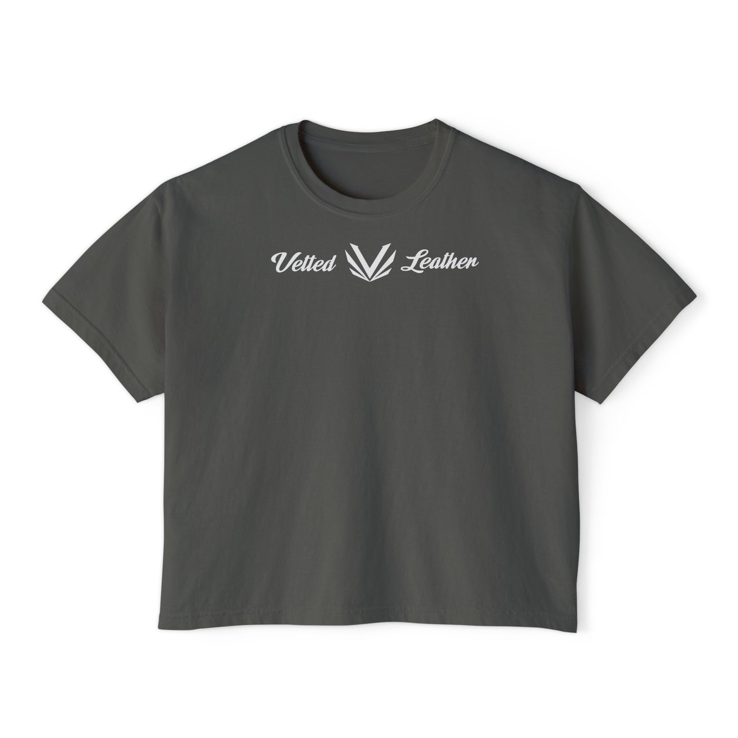 Vetted V Leather Women's Boxy Tee - Minimal Logo Crop T-Shirt