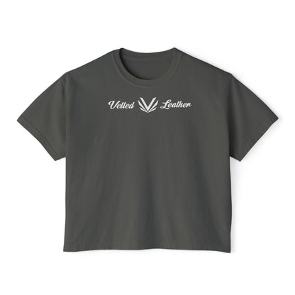 Vetted V Leather Women's Boxy Tee - Minimal Logo Crop T-Shirt
