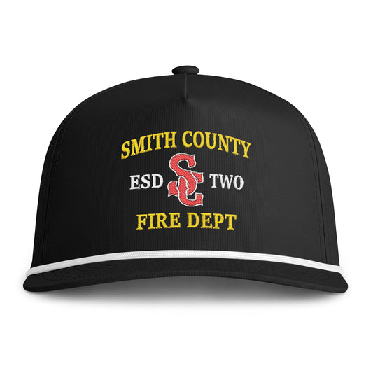 Smith County Fire Dept Rope Hat — Sunwashed Black Cap with Embroidered S Two & ESD