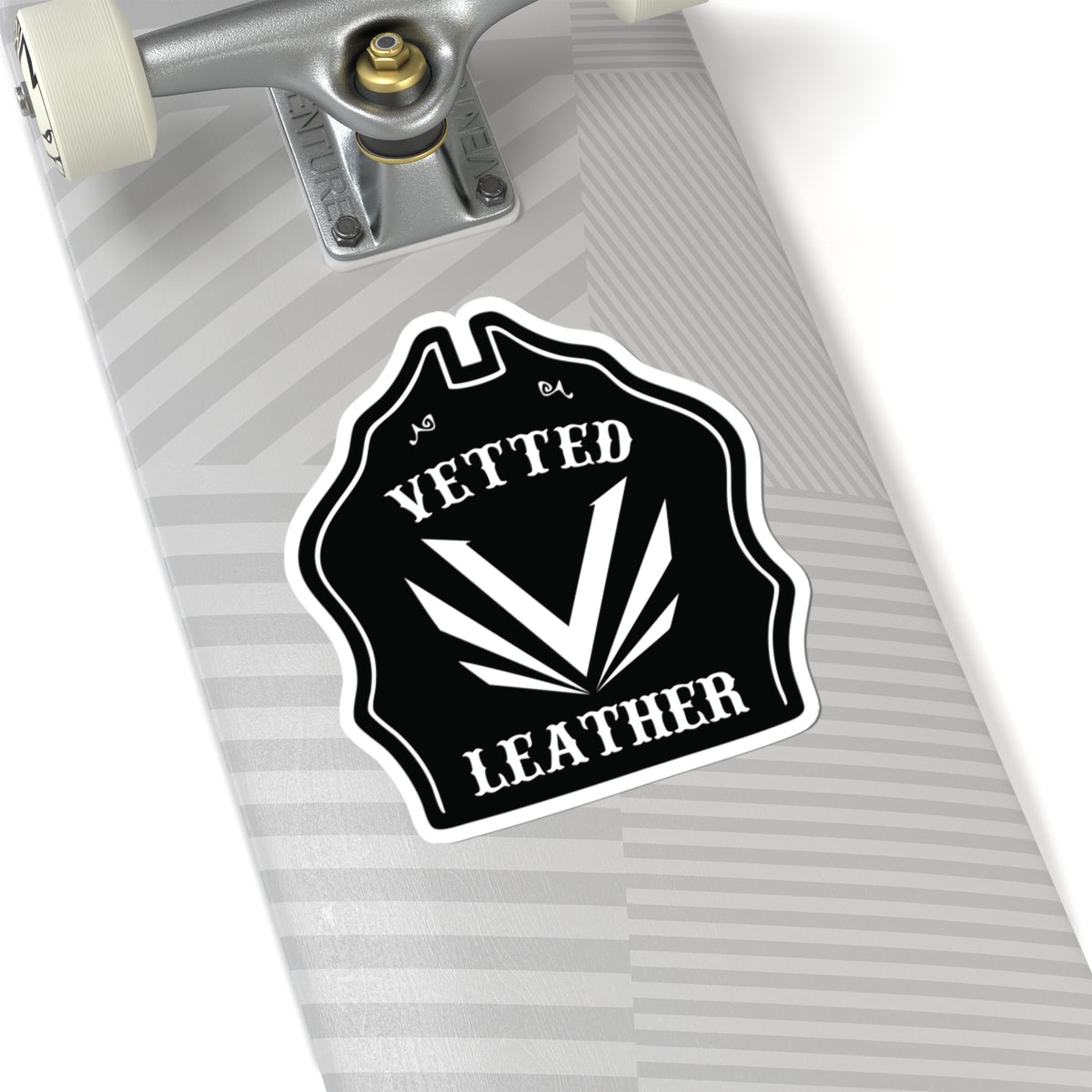 Vetted Leather Logo Kiss-Cut Sticker — Black Emblem Decal for Laptops & Gear