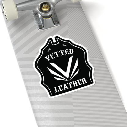 Vetted Leather Logo Kiss-Cut Sticker — Black Emblem Decal for Laptops & Gear
