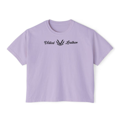 Vetted V Leather Women's Boxy Tee - Minimal Logo Crop T-Shirt