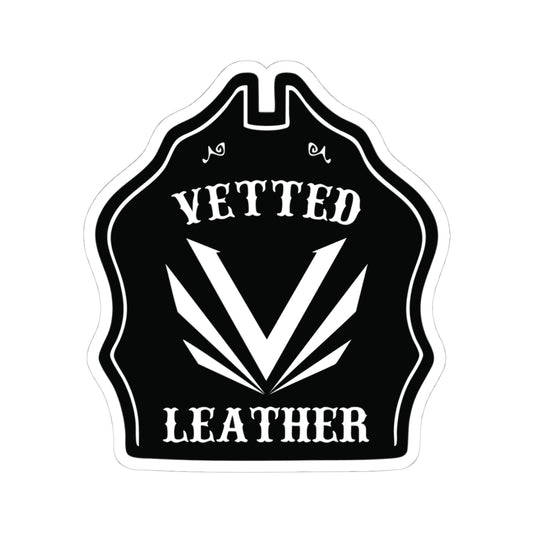 Vetted Leather Logo Kiss-Cut Sticker — Black Emblem Decal for Laptops & Gear