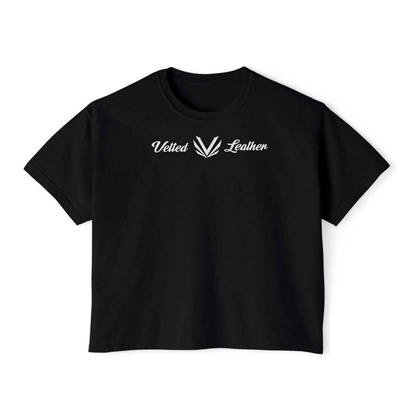 Vetted V Leather Women's Boxy Tee - Minimal Logo Crop T-Shirt