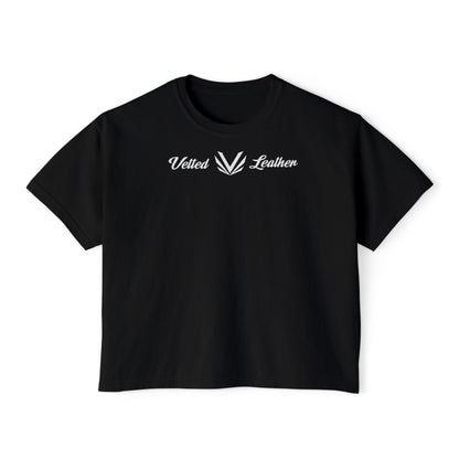 Vetted V Leather Women's Boxy Tee - Minimal Logo Crop T-Shirt