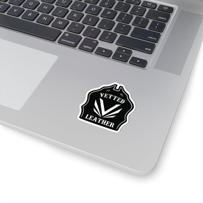 Vetted Leather Logo Kiss-Cut Sticker — Black Emblem Decal for Laptops & Gear