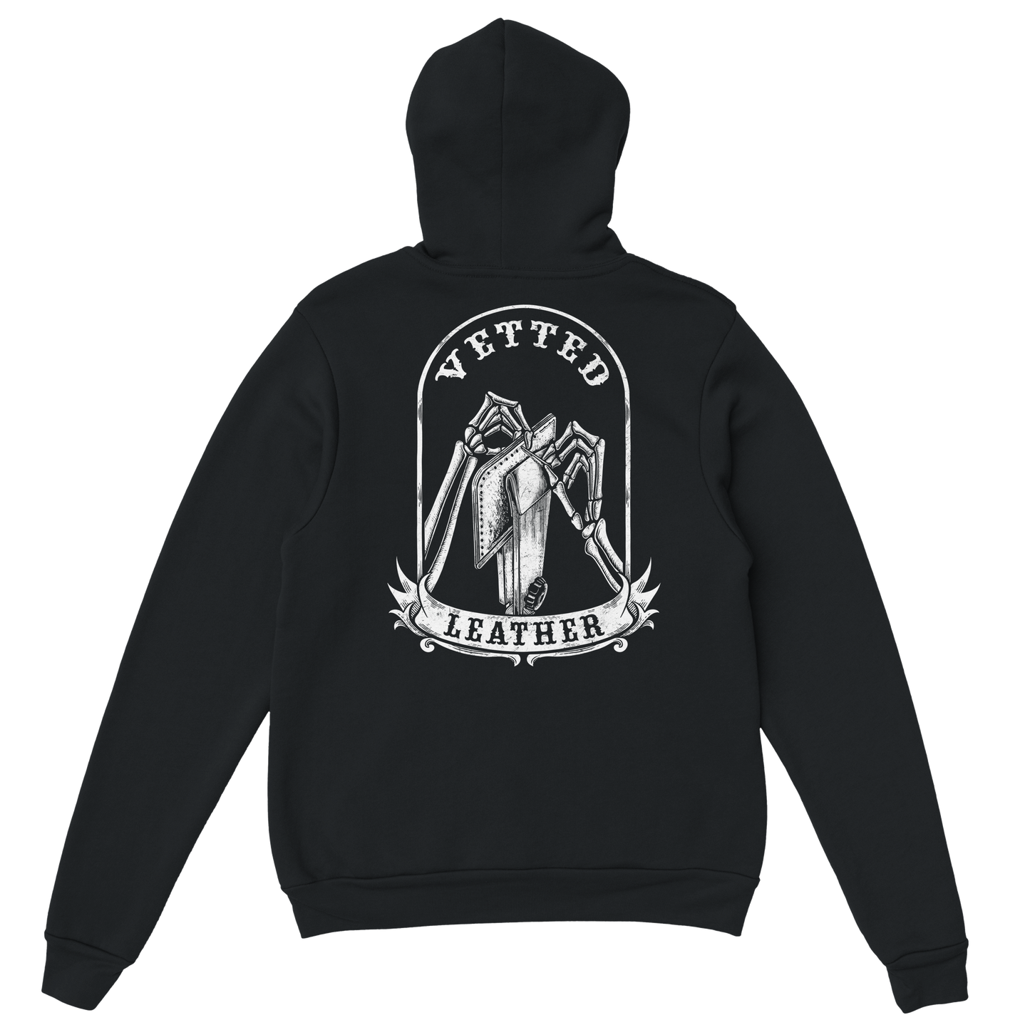 Vetted Leather Hoodie (open color art on back) Gildan