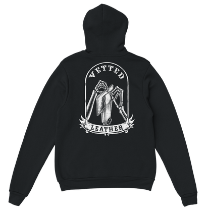 Vetted Leather Hoodie (open color art on back) Gildan