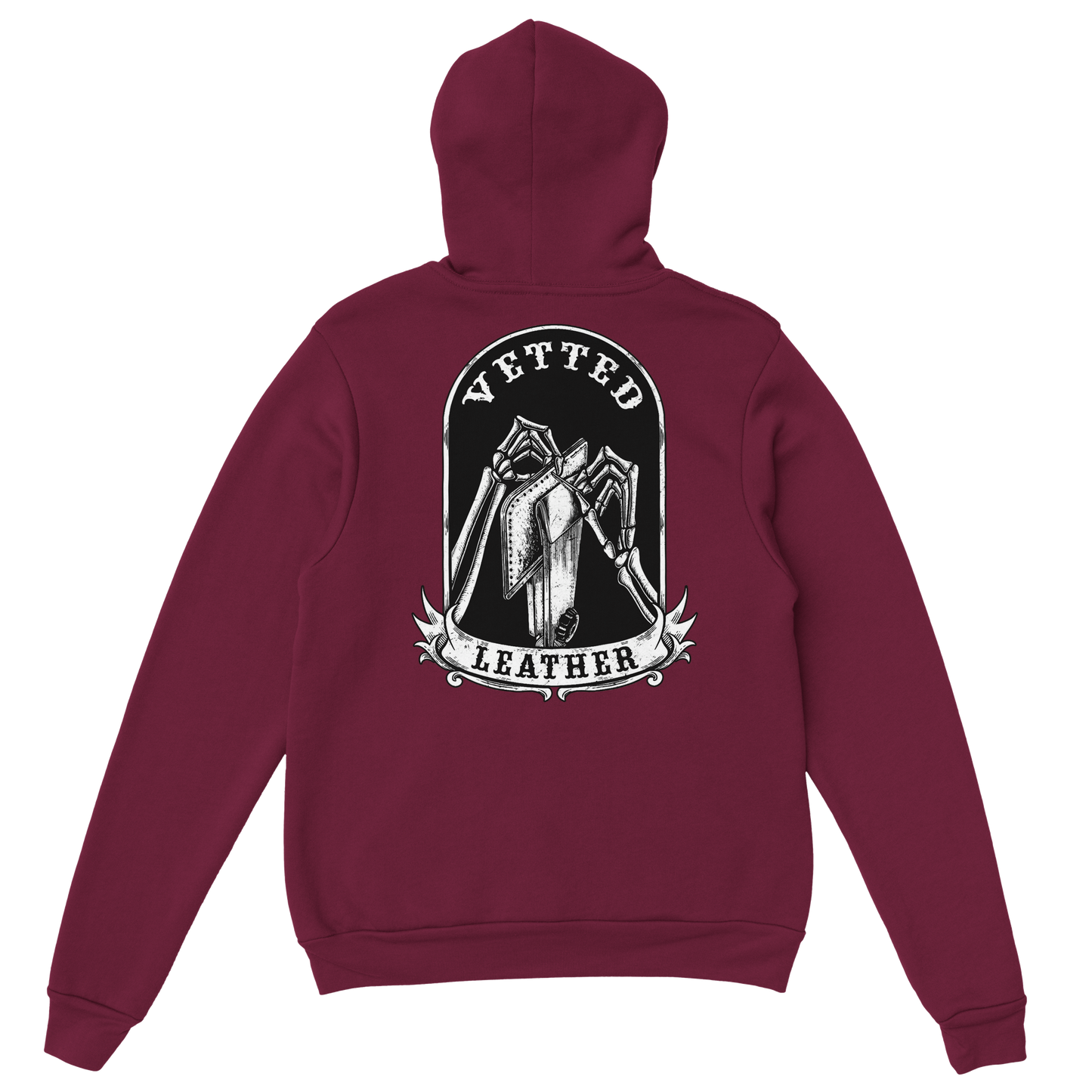 Vetted Leather Hoodie (Black filled back art) Gildan