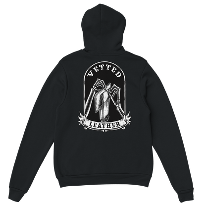 Vetted Leather Hoodie (Black filled back art) Gildan