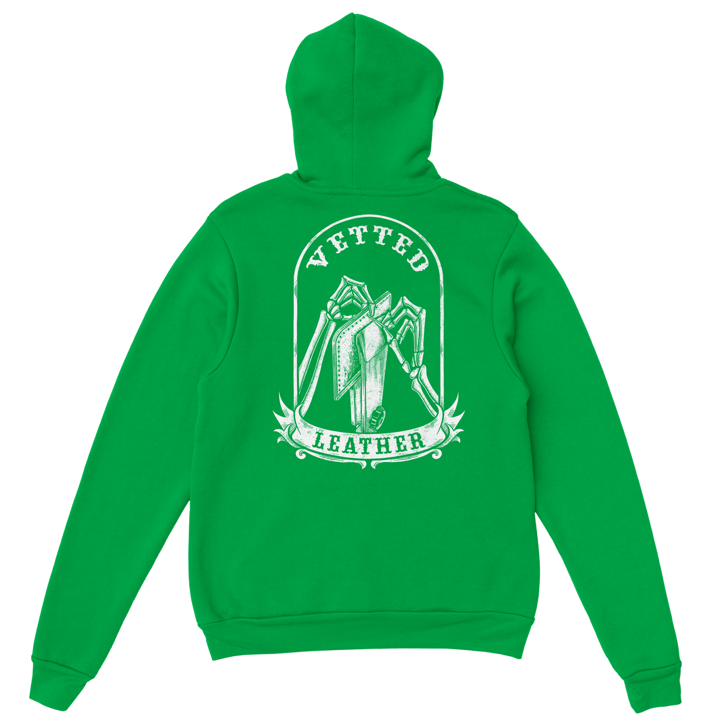 Vetted Leather Hoodie (open color art on back) Gildan