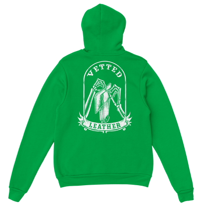 Vetted Leather Hoodie (open color art on back) Gildan