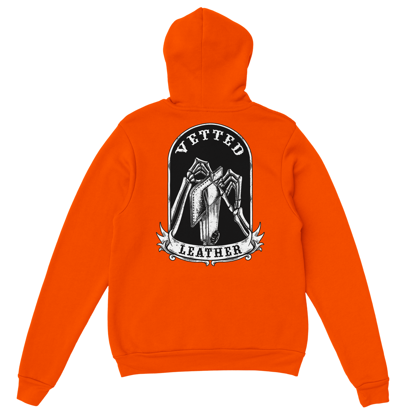 Vetted Leather Hoodie (Black filled back art) Gildan