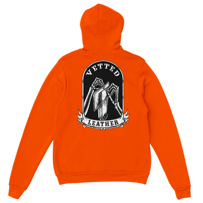 Vetted Leather Hoodie (Black filled back art) Gildan