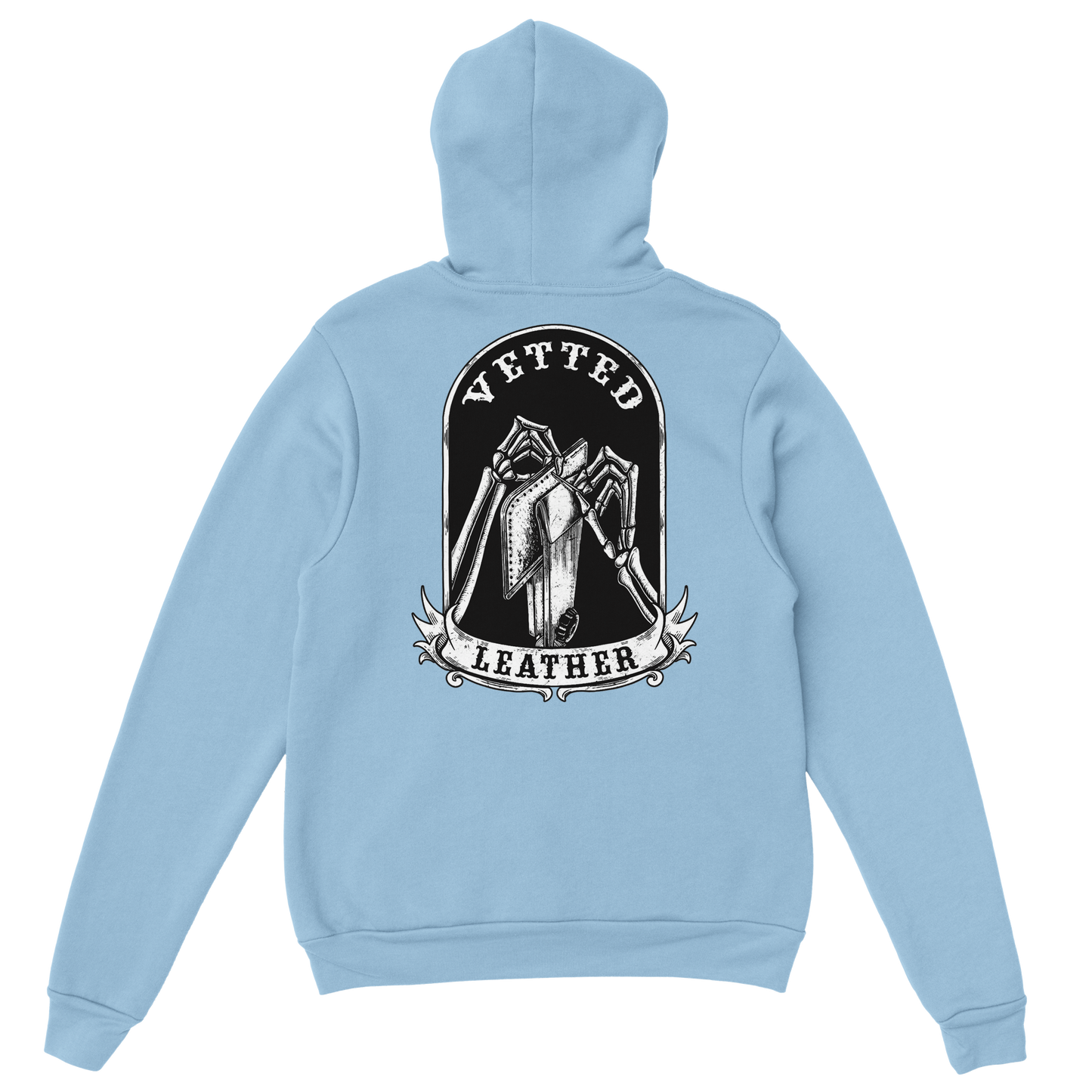 Vetted Leather Hoodie (Black filled back art) Gildan